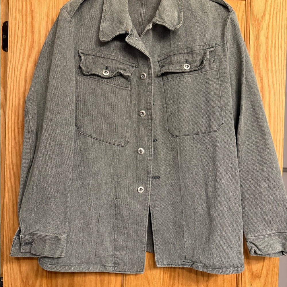Green gray Denim Women's Chore Utility Jacket size Large oversized fit